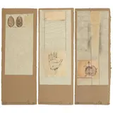 Robert Rauschenberg, Three plates, from Shirtboards Morocco, Italy '52 Portfolio (3 works), 1991, A group of 3 mixed media prints in colors with collage on handmade and heavy board paper, each signed in pencil