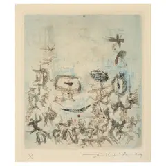 Plate from Les compagnons dans le jardin (Ågerup 106) by Zao Wou-ki, 1957, Drypoint in colors on wove paper, sold Sep 2025