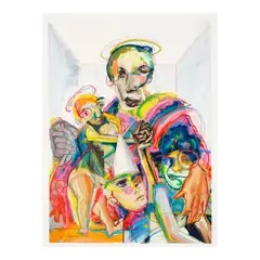 Gregory Malphurs, Tribe, 2021, oil, pastel, charcoal and pencil with printed paper collage on paper