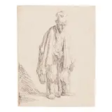 Rembrandt Harmensz van Rijn, Beggar in a High Cap, Standing and Leaning on a Stick (Barstch, Hollstein 162, Hind 15, New Hollstein 41)