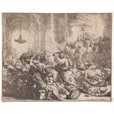 Christ Driving the Money Changers from the Temple (Bartsch, Hollstein 69, Hind 126, New Hollstein 139) by Rembrandt Harmensz van Rijn, 1635, Etching on laid paper with Arms of Amsterdam watermark (Ash/Fletcher 1), New Hollstein's second state (of 4), before the, sold Oct 2025