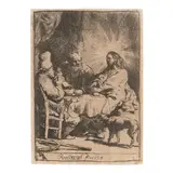 Christ at Emmaus: The Smaller Plate (Barstch, Hollstein 88, Hind 121, New Hollstein 129) by Rembrandt Harmensz van Rijn, 1634, Etching on laid paper backed with japon, New Hollstein's first and only state, sold Oct 2025