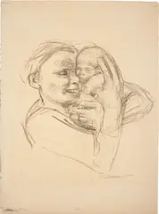 Käthe Kollwitz, Mutter, Säugling an ihr Gesicht drückend, 1925, Kohle auf Bütten (Wasserzeichen: MBM (France))