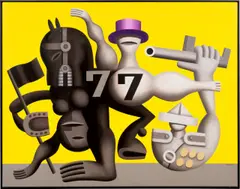 Hans Ticha, Polit-Zirkus, 1982, Öl auf Leinwand