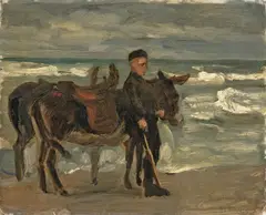 Junge mit zwei Reiteseln am Meer by Max Liebermann, Um 1900, Öl auf Pappe, sold Jun 2009