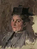 Wilhelm Leibl, Studienkopf einer jungen Dame mit flachem Hut (Bildnis Felicia Kirchdorffer)
