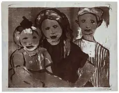 Fischerkinder by Emil Nolde, 1926, Lithographie in Schwarz und Grau auf graublau aquarelliertem, dünnem Japanbütten, sold Nov 2007