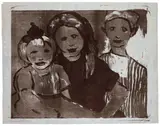 Emil Nolde, Fischerkinder, 1926, Lithographie in Schwarz und Grau auf graublau aquarelliertem, dünnem Japanbütten