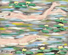 Schwimmer IV.“, aus der Serie „Graue Schwimmer und Seerosen by Salomé, 2009, Acryl auf Leinwand, sold Dec 2021