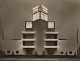 Werner Mantz, Haus der Kölnischen Zeitung auf der Internationalen Presse-Ausstellung 'Pressa' bei Nacht, Köln, 1928, Vintage. Silbergelatineabzug