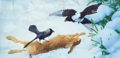 Toter Hase mit Krähen by Richard Müller, 1929, Öl auf Leinwand, sold Nov 2019