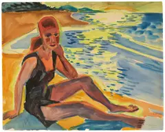 Am Meeresstrand“ (Marta Pechstein) by Max Pechstein, 1923, Aquarell über Kreide auf Velin, sold May 2019