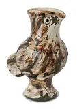 Wood-Owl by Pablo Picasso, 1969, Turned vase of white earthenware clay, engobe decoration engraved by boring-rod under partial brushed glaze, black patin, sold Mar 2015