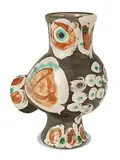 Wood-Owl by Pablo Picasso, 1968, Turned vase of white earthenware clay, decoration in engobes under partial brushed glaze, black patina, sold Mar 2015
