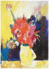 Bernard Lorjou, Yellow Vase with Red Flowers, c. 1966, Oil on canvas