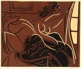 Femme regardant par la Fenêtre by Pablo Picasso, Color linocut print on Arches paper, sold Mar 2015