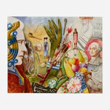 Mitzura Salgian, A Peaceful Gathering, gouache on panel