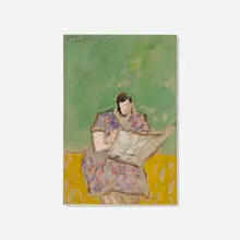 Reading the Paper by Gershon Benjamin, c. 1945, watercolor and gouache on paperboard, sold Sep 2022