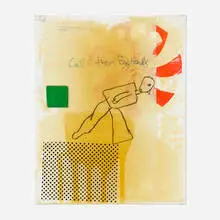Call Them Eggheads by Donald Baechler, 1998, ballpoint pen, acrylic, industrial varnish and collage on canvas board, sold Sep 2022