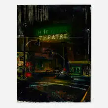 Nathan Ziedman, Highland Theater, 2014, oil on canvas mounted to Masonite (triptych)