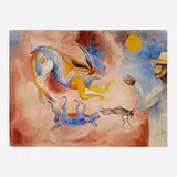Rabbit, Grasshopper, Dog and Man by Francisco Toledo, watercolor on paper laid to board, sold Sep 2022
