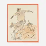 Man on Wolf by Francisco Toledo, watercolor and ink on paper, sold Sep 2022