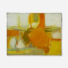 Nature morte jaune by Gabriel Godard, 1961, oil on canvas, sold Sep 2022