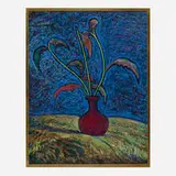 Gershon Benjamin, Glass Jar and Leaf Stems, 1970, pastel on paper laid to paper board