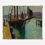 Myron Lechay, Fishing Schooner at Wharf, Bowen, East Glouchester, Mass., oil on canvas