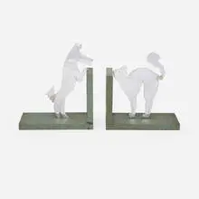 Cat and Dog bookends, pair by Art Déco, c. 1930, painted steel, chrome-plated steel, sold Jan 2026