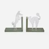 Art Déco, Cat and Dog bookends, pair, c. 1930, painted steel, chrome-plated steel