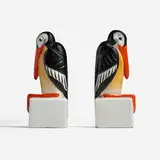 Art Déco, Bookends with stylized storks, pair, c. 1930, painted porcelain