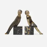 Mele da Stigliano, Boy and Girl bookends, pair, c. 1930, gilt and patinated metal, stone