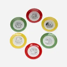 Jean Effel, Advertising plates for Saint-Gobain, set of twelve, c. 1960, molded glass