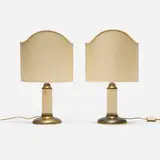 Tommaso Barbi, Table lamps, pair, c. 1975, glass, brass, linen shade