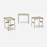 attribution René Drouet, Nesting tables, set of three, c. 1945, gilt iron, mirrored glass