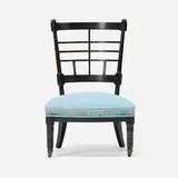 Edward William Godwin, Aesthetic Movement chair, c. 1880, upholstery, lacquered wood, bronze casters