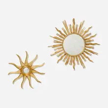 20th Century, Starburst wall mirrors, set of two, gilt wood, mirrored glass