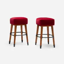 Jordan Mozer, Fred's Stools for Barney's New York, pair, c. 2017, mahogany, recycled cast aluminum, mohair