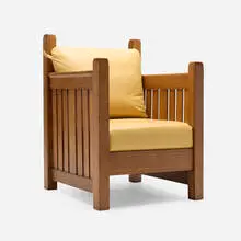 Charles Stickley, Armchair, c. 1910, oak, leather upholstery