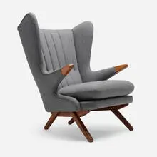 Svend Skipper, Wingback easy chair, model 91, wool upholstery, teak