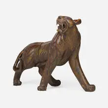 Southeast Asian, Monumental roaring tiger, carved and painted wood