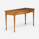 George III, Inlaid serpentine serving table, c. 1780-90, mahogany, walnut, mixed wood inlay