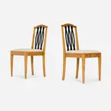 Carlsson & Reicke, Chairs, pair, c. 1945, oak, lacquered wood, upholstery