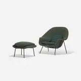 Womb chair and ottoman by Eero Saarinen, upholstery, enameled steel, sold Sep 2016