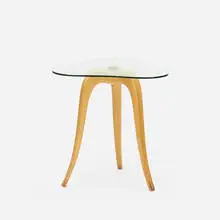 occasional table by Osvaldo Borsani, c. 1940, pearwood, glass, matte chrome-plated brass, sold Jul 2016