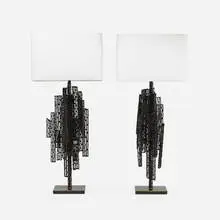 Marcello Fantoni, table lamps, pair, c. 1965, enameled steel, linen