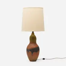Marcello Fantoni, table lamp, c. 1955, glazed stoneware, linen