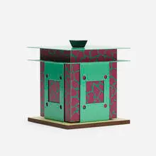 Esperance Box by Nathalie du Pasquier, 1984, enameled steel, laminate over pressboard, plastic, sold Jul 2016