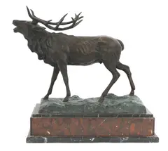 Alfred Hofmann, Untitled, 1879-1958) Bellowing stag bronze on marble base